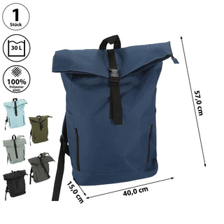 Falt Rucksack Urban 30l Blau/Oliv/Grau/Schwarz 40x57x15cm 600D Polyester Reißverschlusstaschen Eingriffstaschen wasserabweisend Rolltop