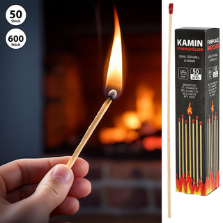 XL Kaminstreichhölzer 50er Pack L20cm 5x21,5x5cm Holz Karton Zündhölzer Streichholz Grillstreichholz Lagerfeuer Kamin