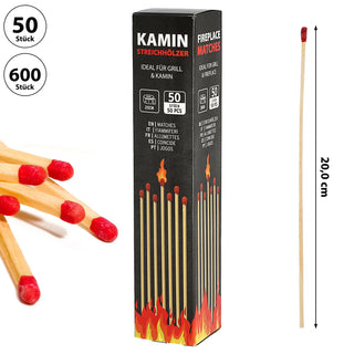 XL Kaminstreichhölzer 50er Pack L20cm 5x21,5x5cm Holz Karton Zündhölzer Streichholz Grillstreichholz Lagerfeuer Kamin