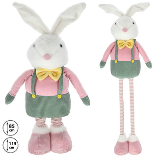 Osterhase Peter mit Teleskopbeinen max. H:85/115cm Polyester Metallbeine rosa grün gelb Hase Deko-Hasenjunge Osterdekoration