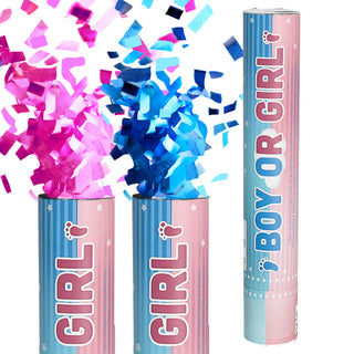 Party-Popper 'Boy or Girl' für Mädels/Jungs 30cm Papier rosa/hellblau Konfettikanone Konfettiregen Geburt Junge ohne Pyrotechnik 5-8m