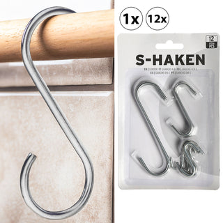 12/144x S-Haken Set 3 Größen Eisen silber Doppelhaken Metallhaken s-förmig Haken zum Aufhängen