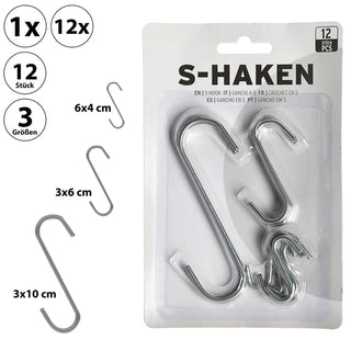 12/144x S-Haken Set 3 Größen Eisen silber Doppelhaken Metallhaken s-förmig Haken zum Aufhängen