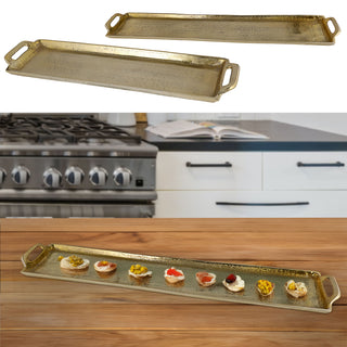 Tablett gold rechteckig L:45/60cm Aluminium Dekotablett Servierplatte mit Griffen Tischdekoration Vintage-Design