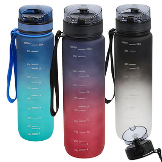 Trinkflasche 1000ml Sport PET PP PE 7,5x28cm Lila/Pink | Grün/Blau| schwarz/weiß Farbverlauf Handschlaufe Sieb Sportwasserflasche BPA-frei