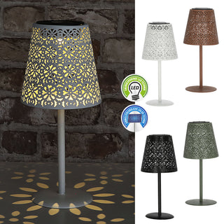 LED Solar Tischleuchte 'Cannes' Muster gestanzt weiß/grün/braun/schwarz 12x27cm akkubetrieben warmweiß On-/Off-Schalter IP44 Outdoorlampe