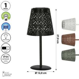 LED Solar Tischleuchte 'Cannes' Muster gestanzt weiß/grün/braun/schwarz 12x27cm akkubetrieben warmweiß On-/Off-Schalter IP44 Outdoorlampe