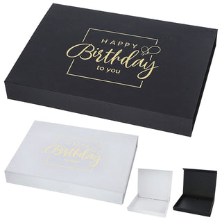 Geschenkverpackung 'Happy Birthday' Magnetverschluss 32x4,5x23cm Karton weiß/schwarz gold Schachtel Box Geschenk