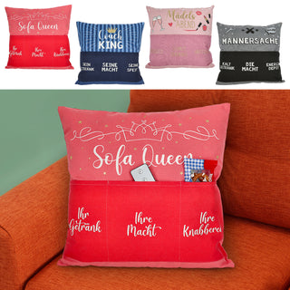 Kissen 'Männersache' mit 3 Taschen 40x40cm grau schwarz Baumwolle Polyester 280g Füllung Reisverschluss einseitig bedruckt Sofakissen