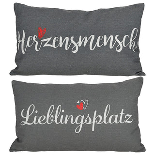Kissen Herzensmensch 40x25cm grau weiß rot Baumwolle 180g Polyesterfüllung Reißverschluss Kuschelkissen einseitig bedruckt