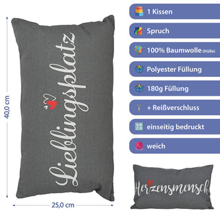 Kissen Herzensmensch 40x25cm grau weiß rot Baumwolle 180g Polyesterfüllung Reißverschluss Kuschelkissen einseitig bedruckt