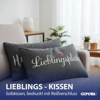 Kissen Herzensmensch 40x25cm grau weiß rot Baumwolle 180g Polyesterfüllung Reißverschluss Kuschelkissen einseitig bedruckt
