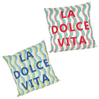 Kissen La Dolce Vita 45x45x8cm rot oder blau mehrfarbig Polyester 280g Polyesterfüllung Reißverschluss Kuschelkissen Wellendesign einseitig bedruckt