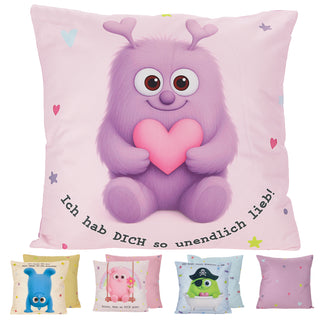 Kissen Mutmacher gelb / rosa / flieder / blau 40x40cm Baumwolle 180g Polyesterfüllung Reißverschluss Kuschelkissen einseitig bedruckt