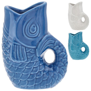 Vase Fisch 'Blubb' 12x13x7cm Dolomit weiß/blau/türkis Blumenvase Dekovase Tischvase Fischform Fischmaul Henkel