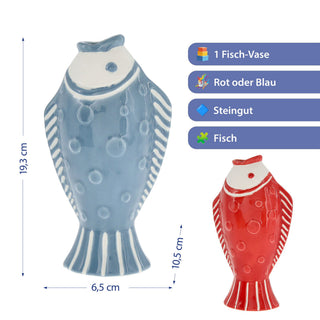 Vase Fisch 'Blütenfisch' 7,5x19x10cm Steingut rot Blumenvase Dekovase Tischvase Fischform Fischmaul maritim Wohnaccessoire
