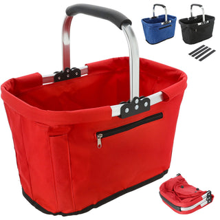 Einkaufskorb faltbar rot|blau|schwarz Aluminium Polyester 600D 42x40x28cm Korb Tragekorb Shopper mit Griff Picknickkorb gestützter Boden verstärkt