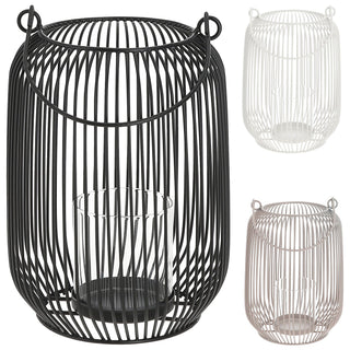 Laterne oval Metallstreben weiß/grau/schwarz Eisen 11,5x22cm Gartenlaterne mit Henkel Teelichthalter Windlicht für Kerzen oder Teelichter