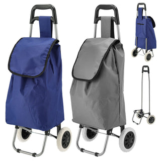 Einkaufstrolley blau | grau Volumen 45L 40x92x20cm Polyester Metallgestell Einkaufswagen auf Rollen Rollwagen Transportwagen belastbar bis 25 kg Einkaufsbegleiter