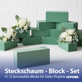 4/12er Steckschaum Block Set Phenolic 20x7x9,5cm 33g grün Blumensteckmasse Steckschwamm DIY Floristik Steckziegel Gesteckunterlage für Blumen und Gräser