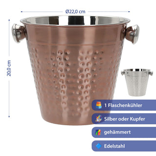 Flaschenkühler gehämmert silber/kupfer Edelstahl Ø22x20cm Getränkekübel Eisbehälter Flaschenkühler Wein Champagner Sekt Partyzubehör Barzubehör