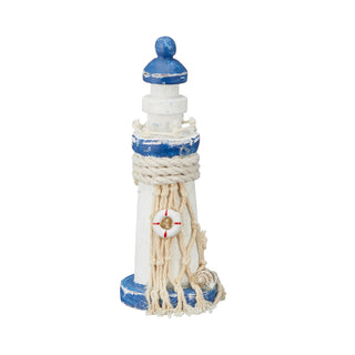 Maritim Leuchtturm mit Muscheln und Rettungsring Deko Antik 12,5cm blau/weiß