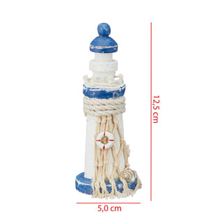 Maritim Leuchtturm mit Muscheln und Rettungsring Deko Antik 12,5cm blau/weiß