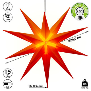 Leuchtstern aus Kunststoff Weihnachststern zum Hängen beleuchtet Farbwahl