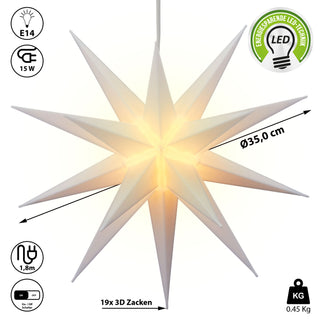 Leuchtstern aus Kunststoff Weihnachststern zum Hängen beleuchtet Farbwahl