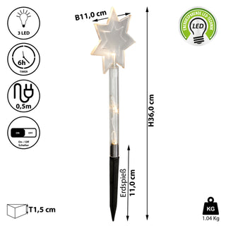 Wegeleuchte Lichterkette 5 Sterne mit Erdspieß und Timer Funktion ca. H 36cm