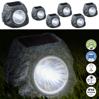 6/24x Solarlampe Set Steinoptik schwarz 6,5x6x5cm Polyresin Gartenleuchte Wegleuchte Akkubetrieben Solarpaneel