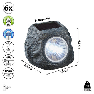 6/24x Solarlampe Set Steinoptik schwarz 6,5x6x5cm Polyresin Gartenleuchte Wegleuchte Akkubetrieben Solarpaneel