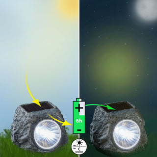 6/24x Solarlampe Set Steinoptik schwarz 6,5x6x5cm Polyresin Gartenleuchte Wegleuchte Akkubetrieben Solarpaneel