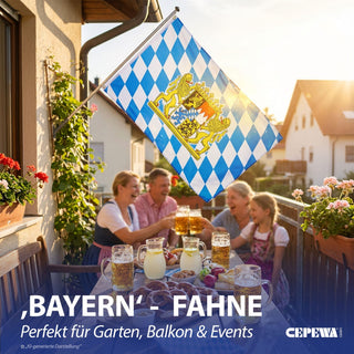 1/5x Fahne Bayern zum Aufhängen 150x90cm Polyester weiß blau Dekofahne für Balkon Garten Sportveranstaltung Verein Hissflagge mit Metallösen
