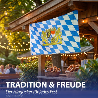 1/5x Fahne Bayern zum Aufhängen 150x90cm Polyester weiß blau Dekofahne für Balkon Garten Sportveranstaltung Verein Hissflagge mit Metallösen