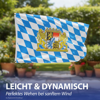 1/5x Fahne Bayern zum Aufhängen 150x90cm Polyester weiß blau Dekofahne für Balkon Garten Sportveranstaltung Verein Hissflagge mit Metallösen