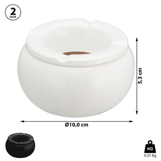 2/12x Sturmaschenbecher Ø10,0cm Keramik weiß schwarz Aschenbecher Windaschenbecher