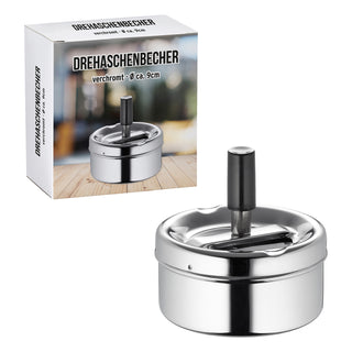 1x /4x Verchromter Drehaschenbecher, Ø9cm Metall geruchsarm Innen Aussen