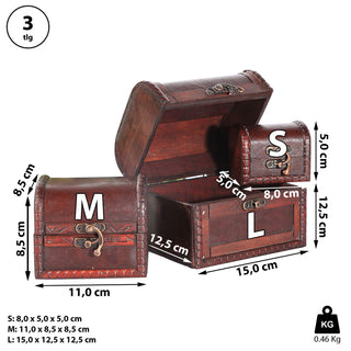 Holztruhe 3er Set Kisten 3 Größen Truhen Dekoboxen Holzkisten Kolonialstil Vintage-Optik
