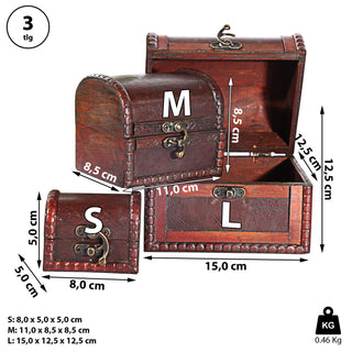 Holztruhe 3er Set Kisten 3 Größen Truhen Dekoboxen Holzkisten Kolonialstil Vintage-Optik