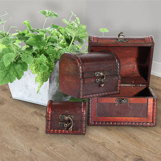 Holztruhe 3er Set Kisten 3 Größen Truhen Dekoboxen Holzkisten Kolonialstil Vintage-Optik