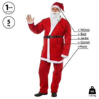 Weihnachtsmann Kostüm 5tlg Onesize Nikolauskostüm Weihnachtsmannverkleidung Santakostüm