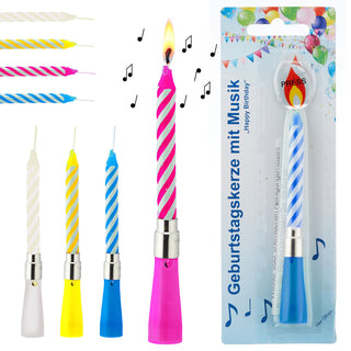 4/36x Geburtstagskerze mit Musik Set 'Happy Birthday' | 4 Farben Kunststoff Paraffin | Tortenkerze Musikkerze Geburtstagsmelodie