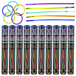 Knicklichter 10er Set in Pappröhre 5 Neon-Farben H20cm Kunststoff Leuchtsticks Leuchtstäbe 10 Konnektoren zum Verbinden Partyspaß Mitgebsel