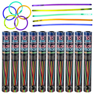 Knicklichter 10er Set in Pappröhre 5 Neon-Farben H20cm Kunststoff Leuchtsticks Leuchtstäbe 10 Konnektoren zum Verbinden Partyspaß Mitgebsel