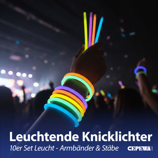 Knicklichter 10er Set in Pappröhre 5 Neon-Farben H20cm Kunststoff Leuchtsticks Leuchtstäbe 10 Konnektoren zum Verbinden Partyspaß Mitgebsel