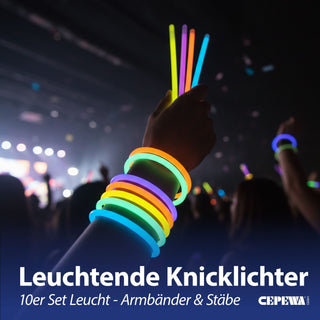 Knicklichter 10er Set in Pappröhre 5 Neon-Farben H20cm Kunststoff Leuchtsticks Leuchtstäbe 10 Konnektoren zum Verbinden Partyspaß Mitgebsel
