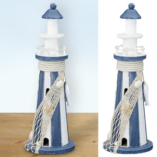 Deko Leuchtturm H37cm Holz Seil Muscheln maritim Dekoration Leuchtfeuer Turm