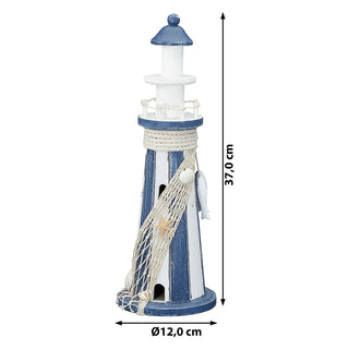 Deko Leuchtturm H37cm Holz Seil Muscheln maritim Dekoration Leuchtfeuer Turm