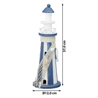 Deko Leuchtturm H37cm Holz Seil Muscheln maritim Dekoration Leuchtfeuer Turm